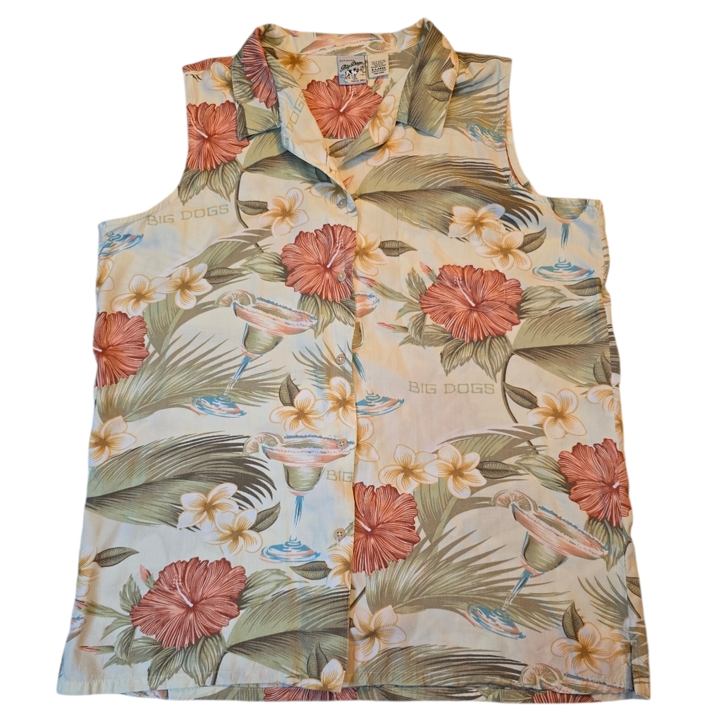 Big Dogs Tropical Floral Button Down Sleeveless Shirt